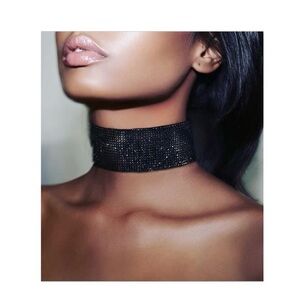 Black Metallic Sequin Choker Necklace With Secure Adjustable Chain Closure